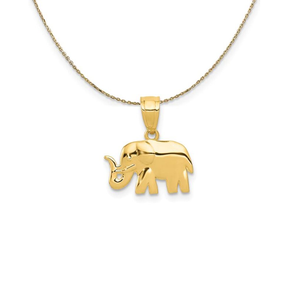 14k Yellow Gold Small Polished Elephant Necklace - 24 Inch